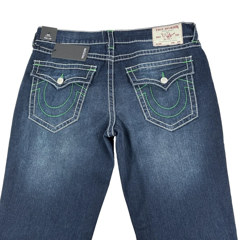New Mens True Religion Geno Big T Flap Relaxed Slim Jeans Size 36x32